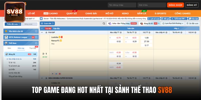 Top game đang hot nhất tại sảnh thể thao SV88